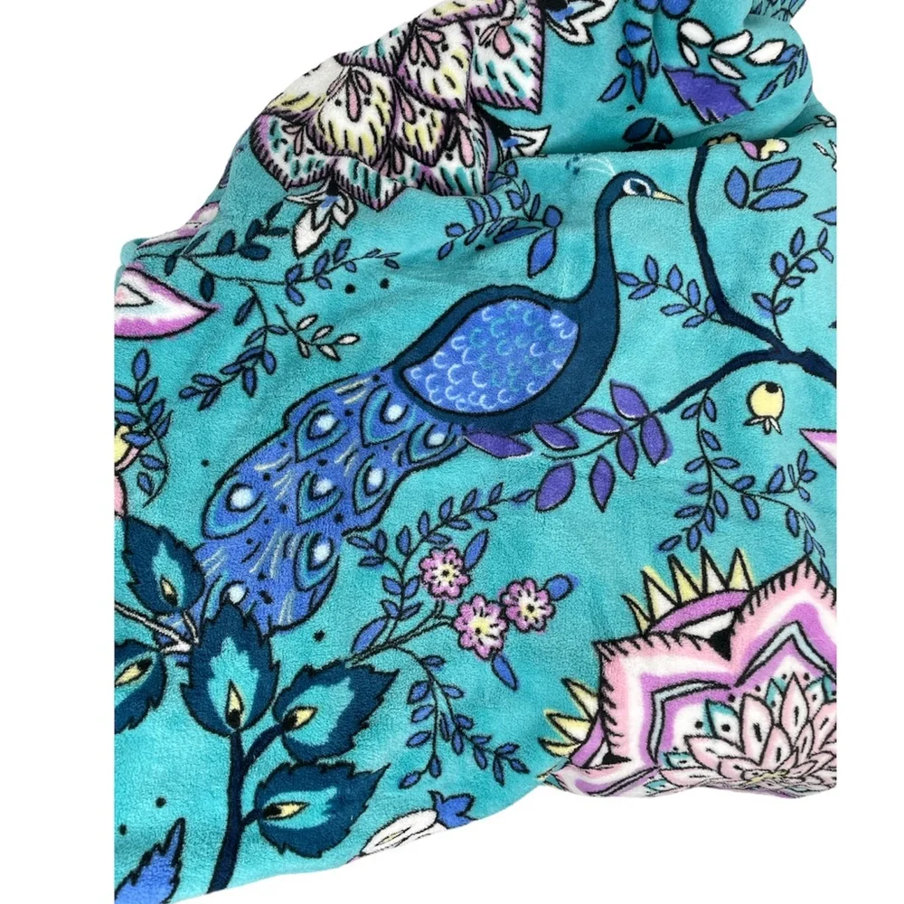 Vera Bradley Peacock Garden Throw Blanket Blue Pink Purple Size 80x50